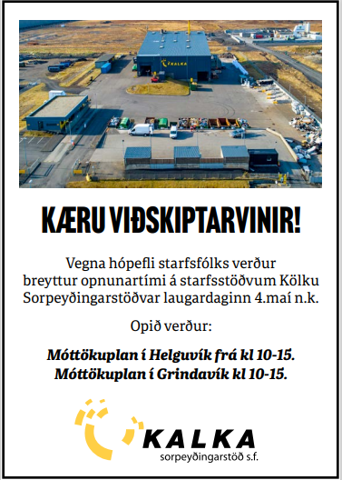 Breytt opnun laugardaginn 4.maí 2024